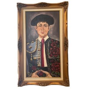 Alice Aloian Oil painting on board Spanish Matador PEACE ornate vintage …